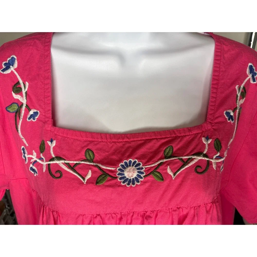 Expressions Womens Pink Cotton Floral Embroidered‎ Muumuu Dress Sz M Cottagecore